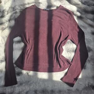 Brandy Melville One Size Ribbed Long Sleeve Top Burgundy